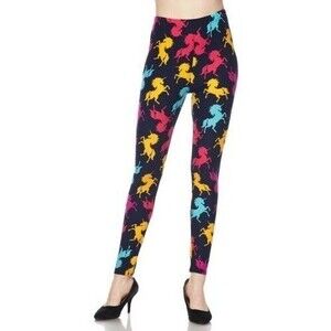 X-Plus Size‎ Womens Colorful Neon Unicorn Print Navy Leggings